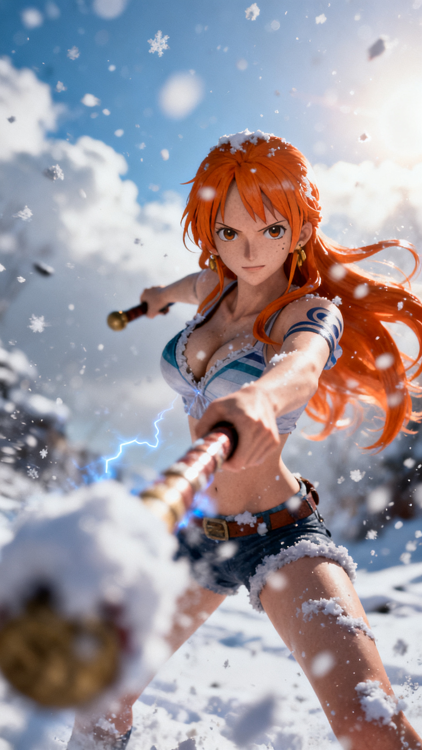 海贼王娜美游戏CG风格 橙色长发天候棒 落雪动态