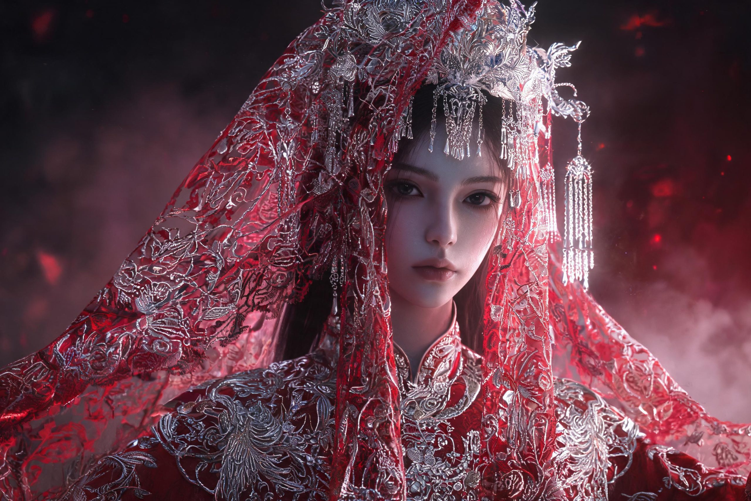红黑之间，银丝游走——五域织造Prompt如何画出新中式梦核美学