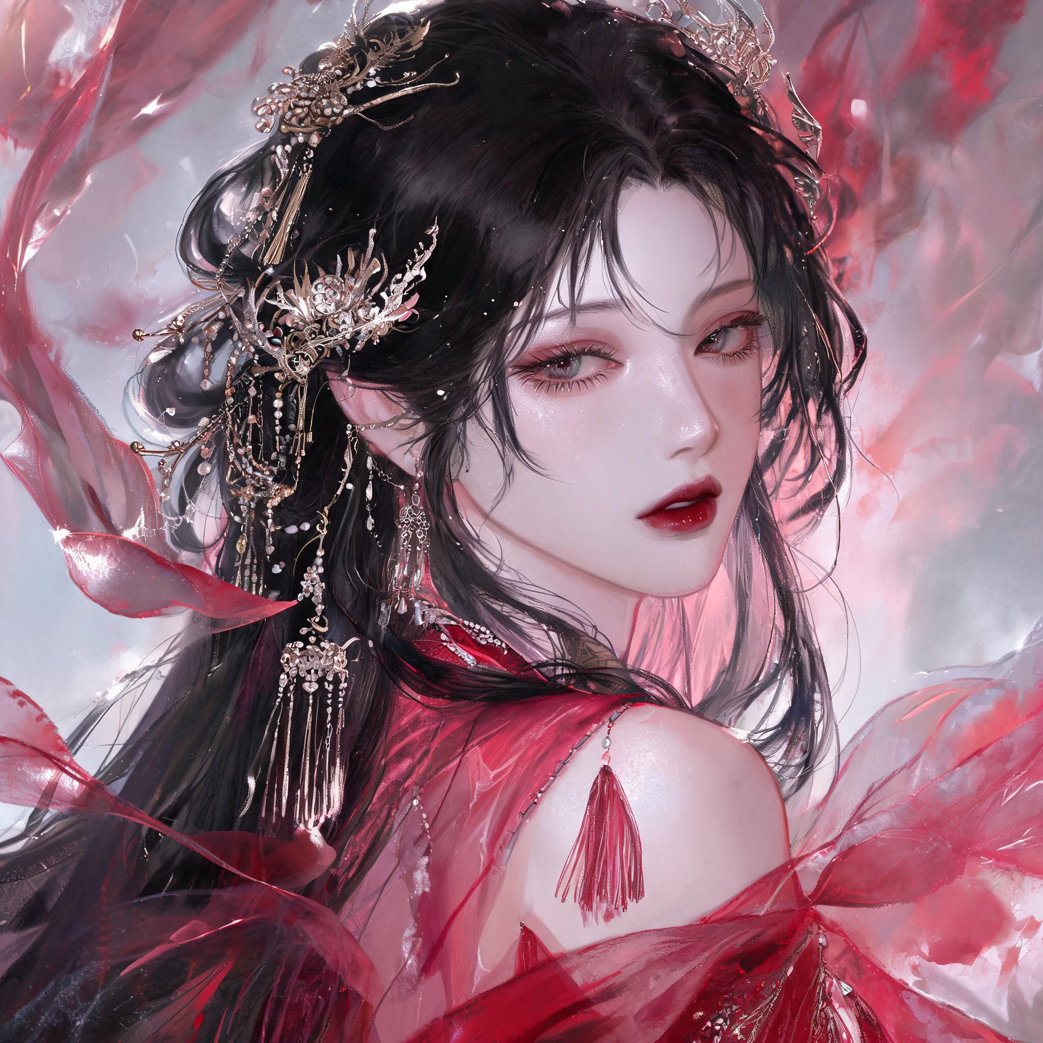 一袭绛红纱，满头珠翠光——这条 Prompt 让古典美人从梦核滤镜里幽幽浮现