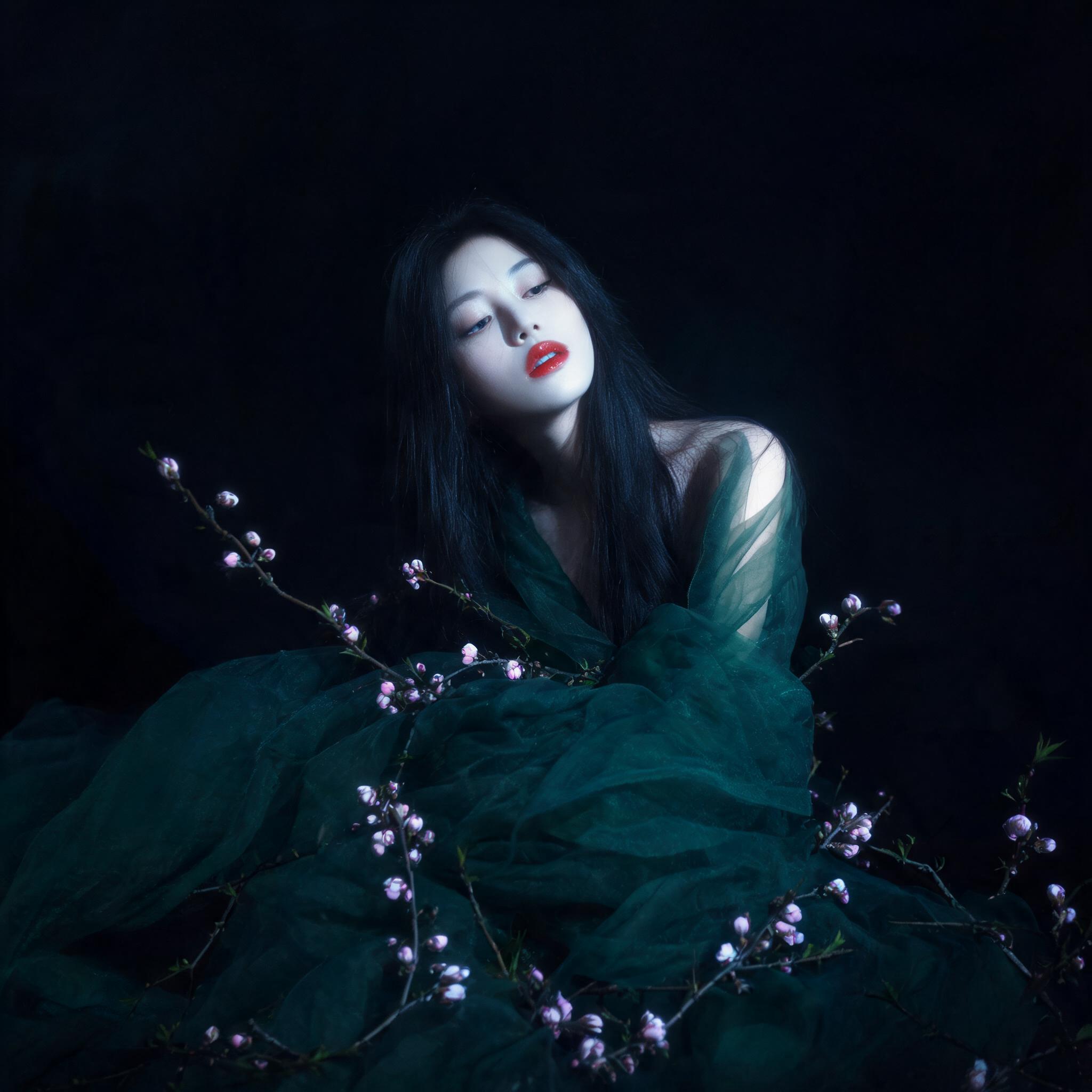 暗调晕染·花枝轻碰·情绪暧昧