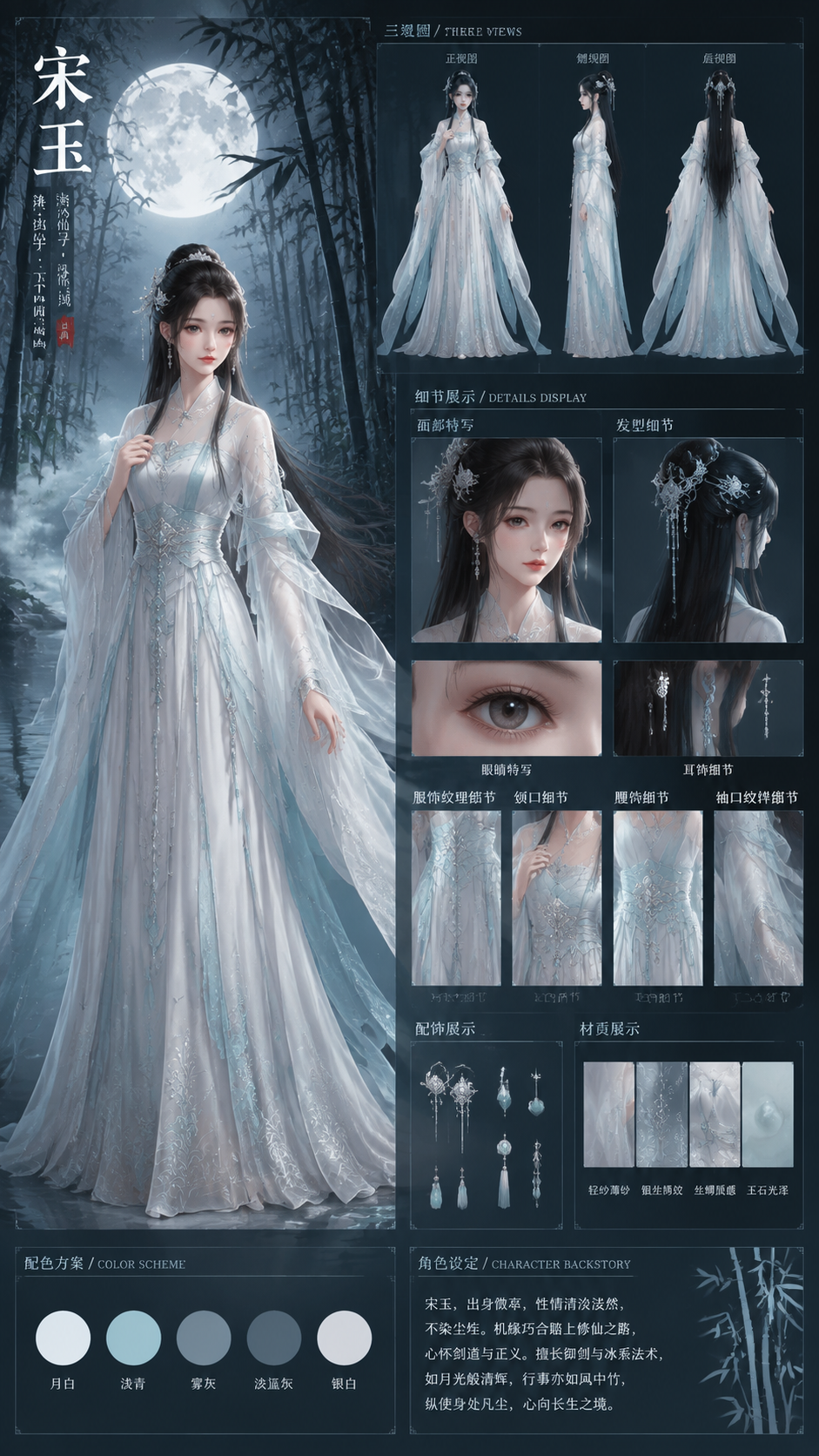板式铺陈法三视图展示——左侧全身右侧角色设定板细节