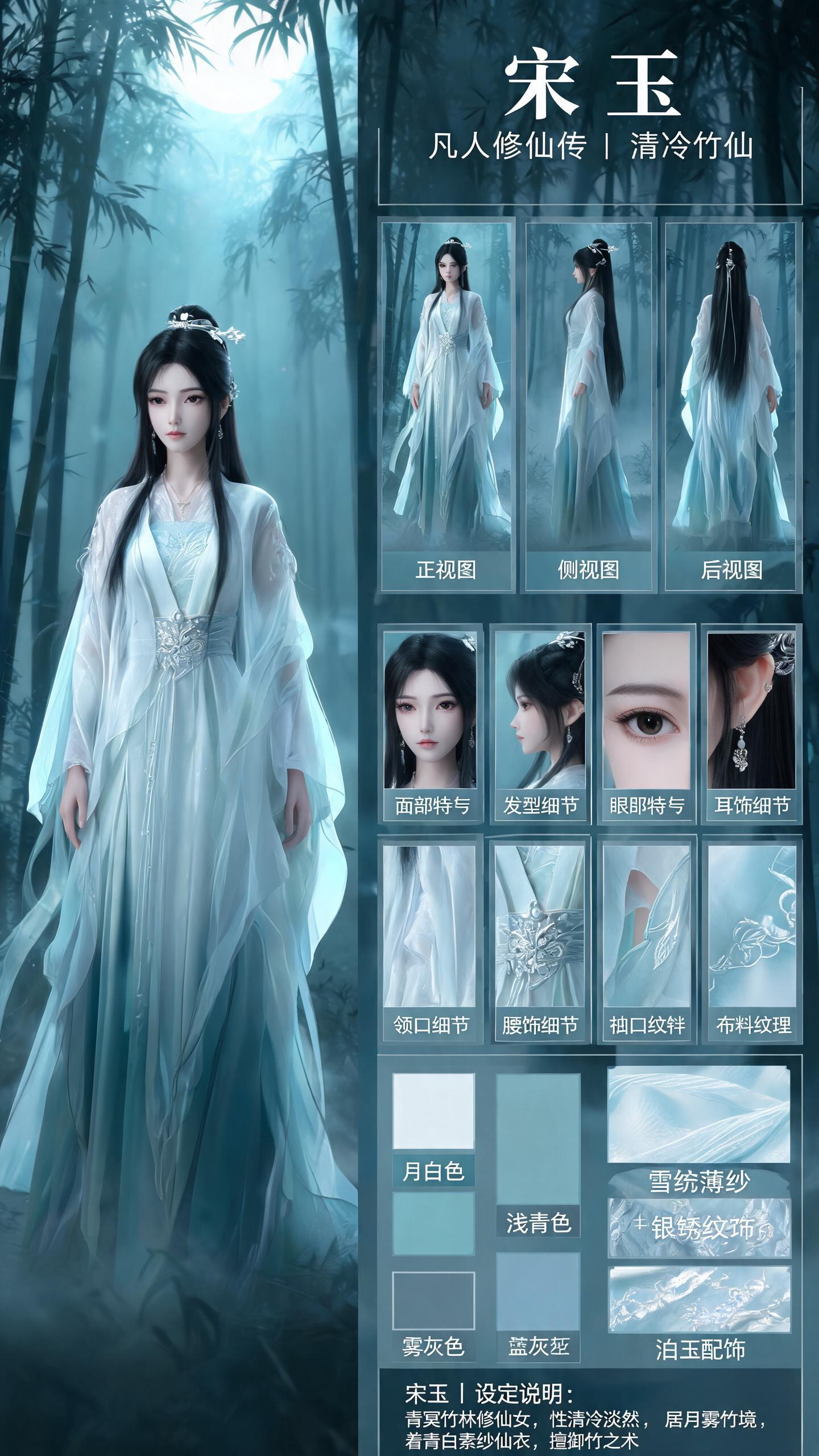 板式铺陈法三视图展示——左侧全身右侧角色设定板细节